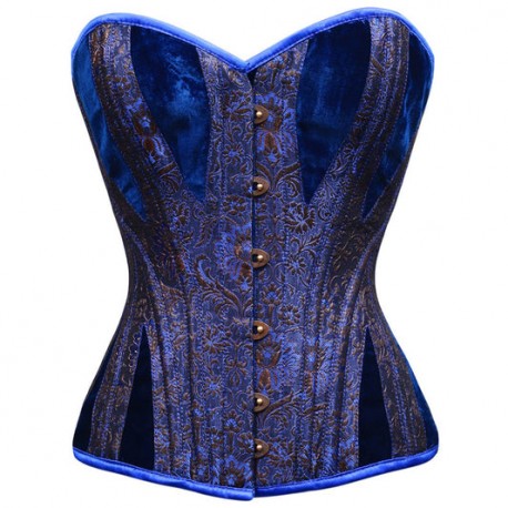 Royal Blue Brocade and Velvet Corset